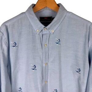 Vineyard Vines Mens L Slim Fit Murray Shirt Blue Embroidered Marlin Long Sleeve